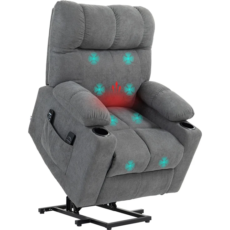 HOMCOM Sessel mit Aufstehhilfe, Polyester, Metall, Grau, 91L x 95B x 109H cm – Bild 1