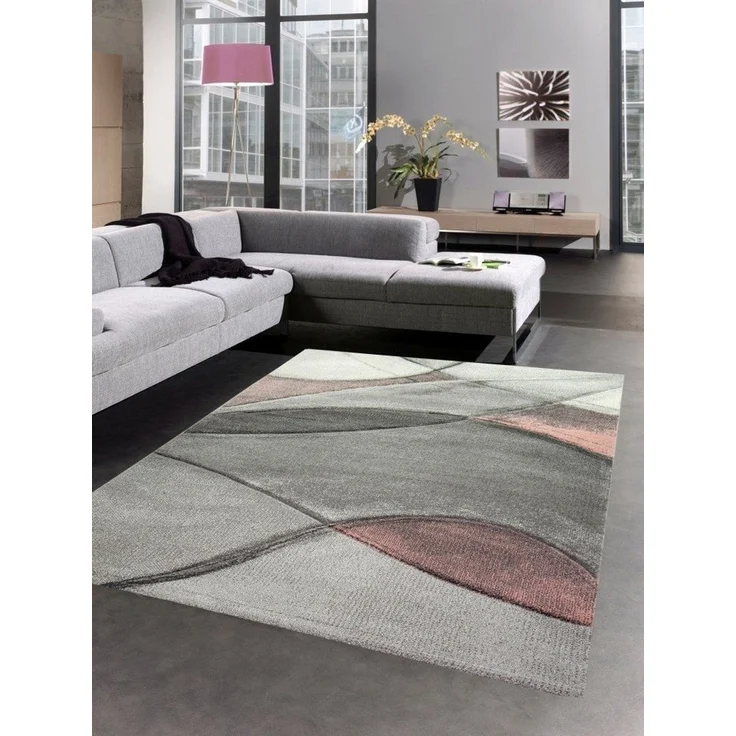 Carpetia Teppich Teppich modern Teppich Wohnzimmer Wellen rosa grau pastell, rechteckig, Höhe: 13 mm – Bild 5