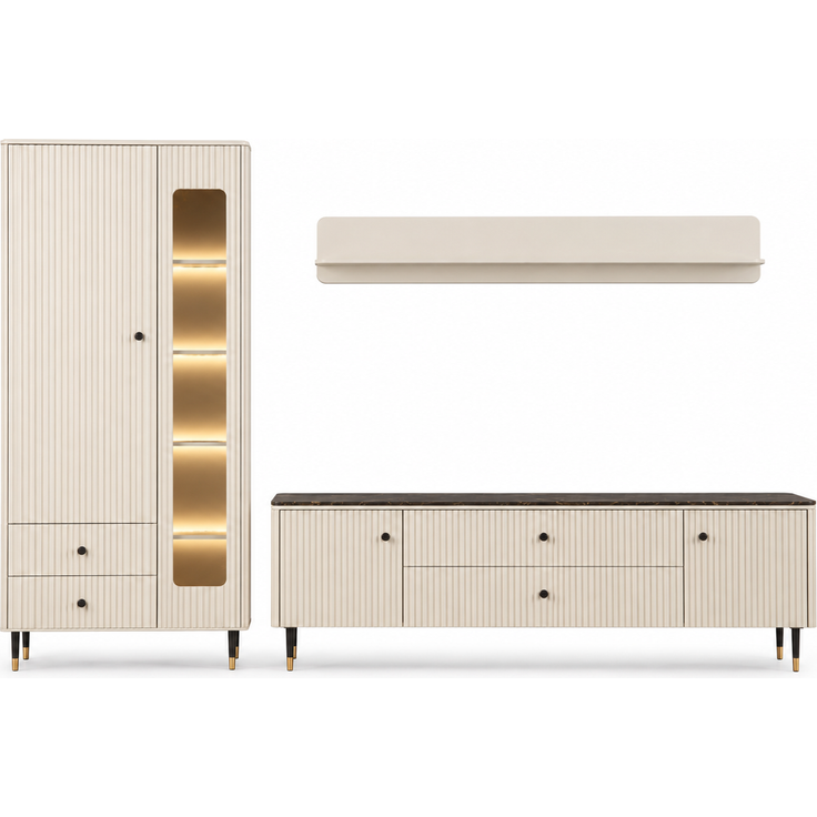 SIERRA Wohnwand Set A 3-teilig, Cashmere/Marmoroptik