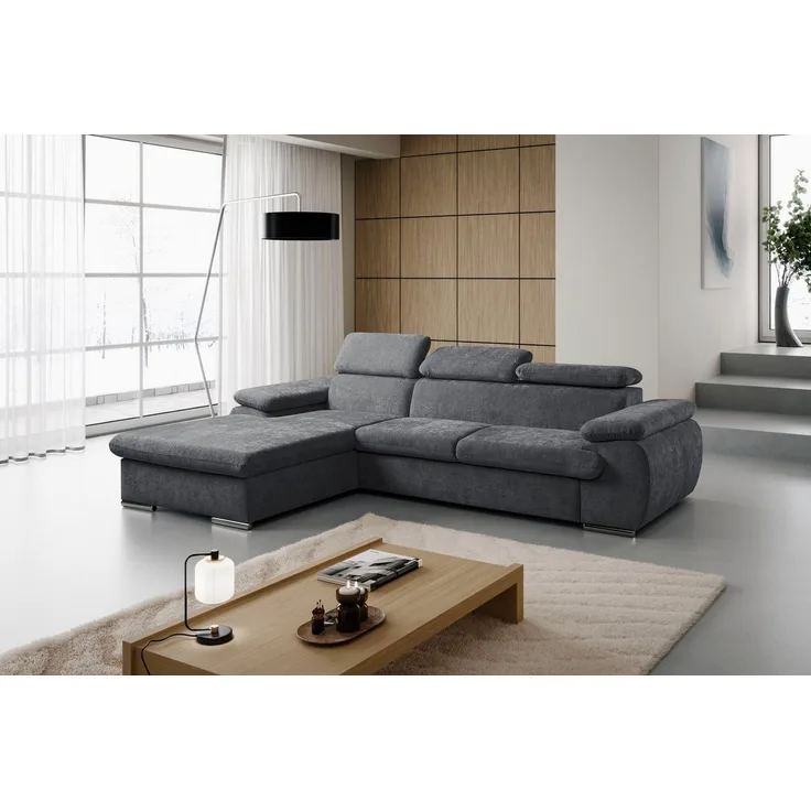 WERK2 Ecksofa Cosmo 282 x 192 cm modern und bequem, Chenille, L-Form, XXL, Schlaffunktion, Bettkasten