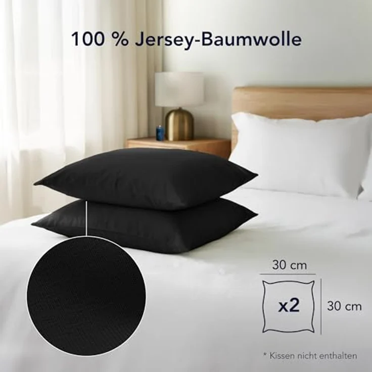 Dreamzie Kissenbezug 30x30 (Set mit 2) - 100% Jersey Baumwolle 150 g/qm Kissenbezüge -Schwarz - Für Kissen 30x30 cm - Kissenhülle - Kissenbezug - Resistent und Hypoallergen – Bild 3