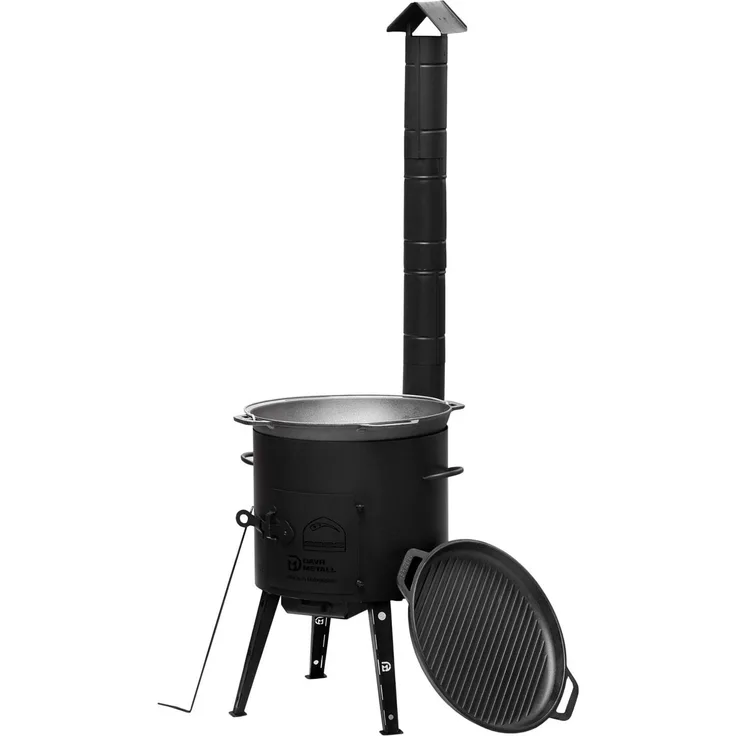 Ø40 Uchag 2mm stahl Utschak mit Abzugsrohr Utschag Campingofen 12L Gusseisen Kazan mit Gusseisen Deckel-Grillpfanne Kasan Feuerstelle Feldküche