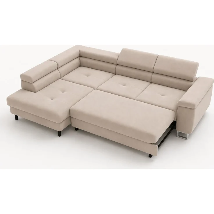 KRISAN MÖBEL Ecksofa L-Form ALVARO in Beige 275 x 90 x 202 cm mit Schlaffunktion und Bettkasten Links – Bild 3