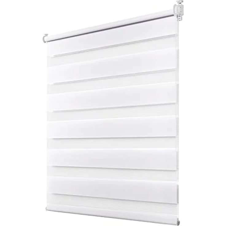 Deswell Doppelrollo Klemmfix ohne Bohren Weiß B65 x H210 cm (Stoffbreite 61cm) Rollos für Fenster ohne Bohren für Fenster mit Lichtdurchlässig & Verdunkelnd/Höhe Stufenlos Verstellbar – Bild 2