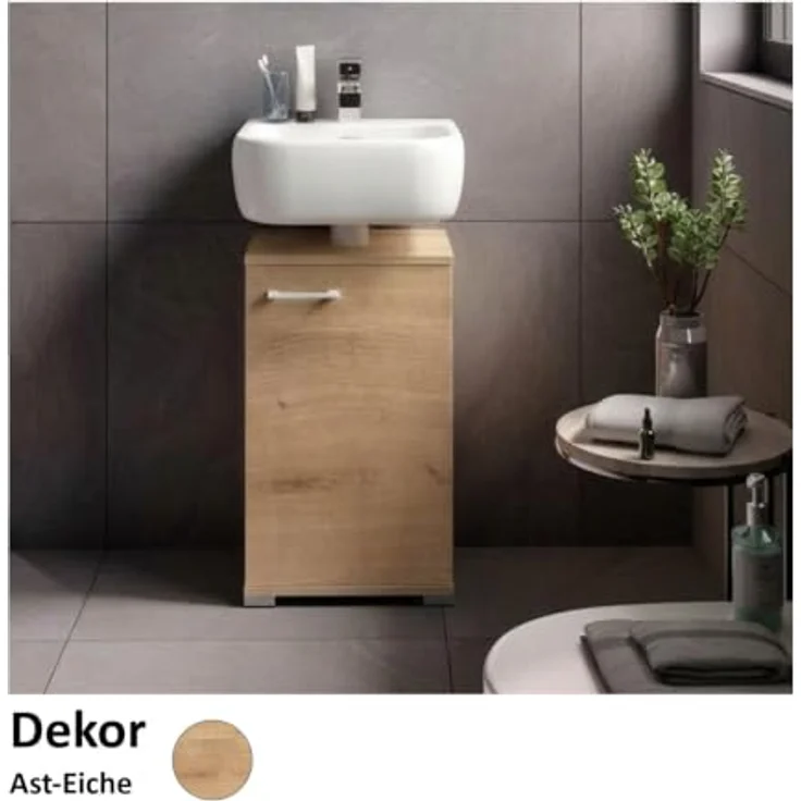 FACKELMANN Easy Waschbeckenunterschrank in Berg-Eiche Holzoptik 40cm, stehend auf Kunststofffüßen, Made in Germany – Stilvoller Stauraum für Ihr Badezimmer – Bild 4