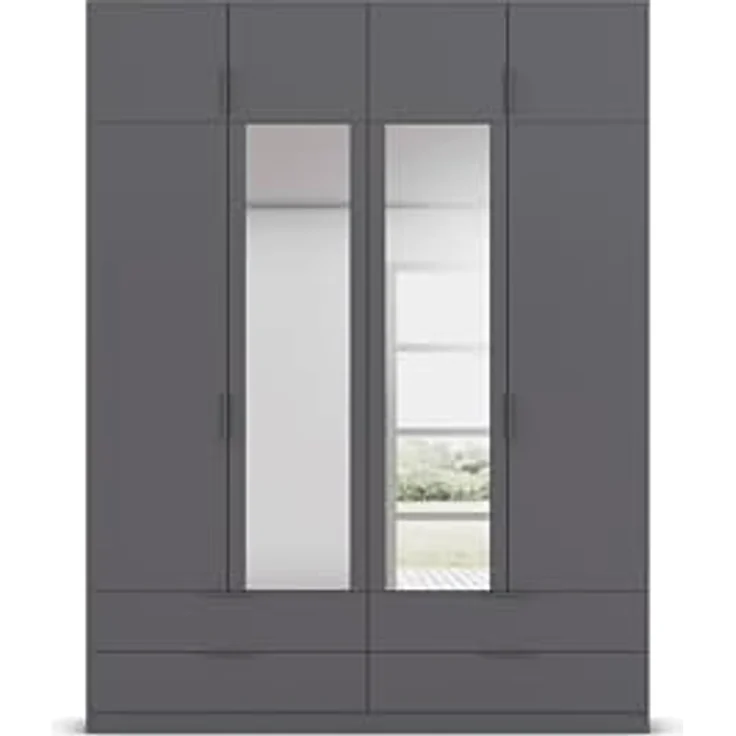 Rauch Möbel Lagoa, Kleiderschrank, Garderobe für Schlafzimmer, Kinderzimmer, Jugendzimmer 8-türig, mit Spiegel, 4 Schubladen, mit Zubehör Classic, Farbe Grau metallic, Schwarz, Breite 181 – Bild 10