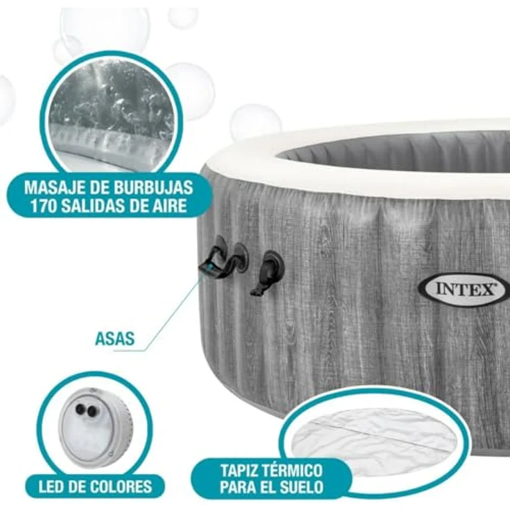 Intex Greywood Deluxe Purespa, Aufblasbares Spa für 6 Personen, grau, mit LED-Lichtern und Schutzhülle – Bild 4
