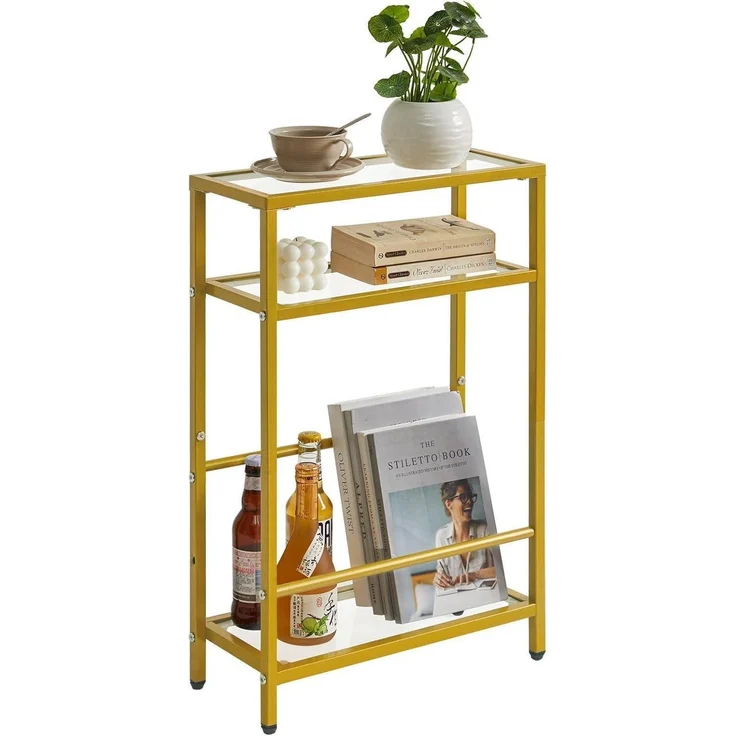 Beistelltisch Glastisch Zeitschriftenhalter 3 Etagen Sofa Goldfarben – Bild 1