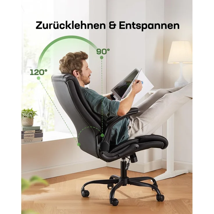 Marsail Bürostuhl Ergonomisch Schreibtischstuhl hat Verstellbarer Lordosenstütze Kopfstütze und Armlehne Höhenverstellung und Wippfunktion – Bild 5