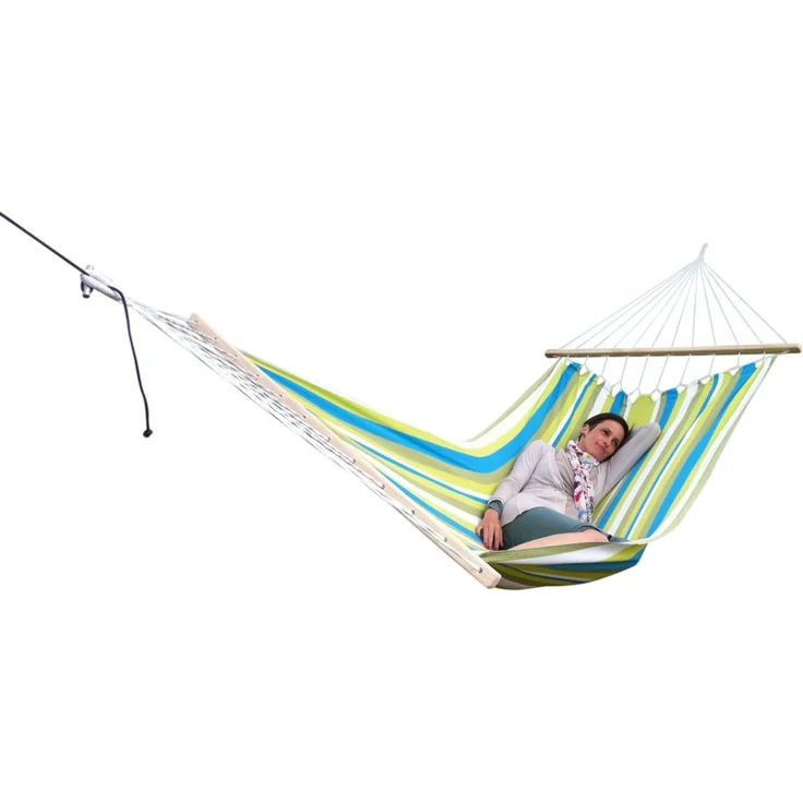 MacaMex DoppelstabHängematte Caribe Grande Beach, Baumwolle, wetterfest, grün, 130 cm x 380 cm – Bild 2