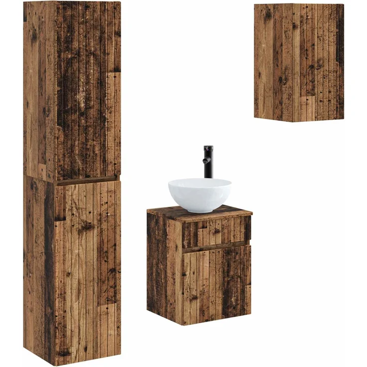 vidaXL Badezimmerschrank-Set 3 stk. Altholz 33 x 34,5 x 160 cm 3406091 – Bild 2