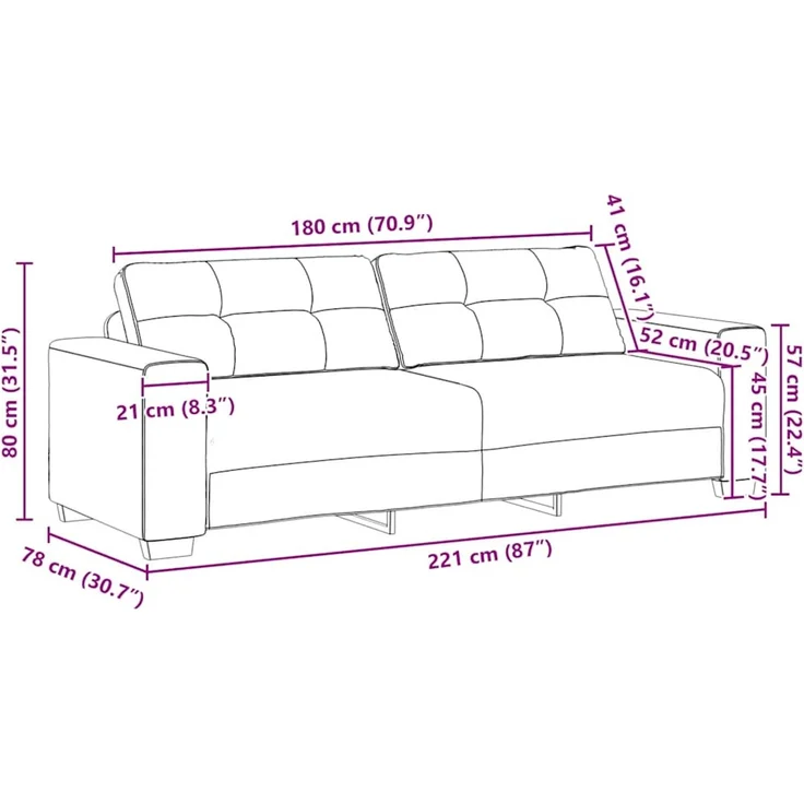 vidaXL 3-Sitzer-Sofa Hellgrau 220x78x80 cm Samt 4105134 – Bild 9
