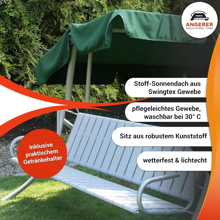 Angerer Freizeitmöbel GmbH Hollywoodschaukel Comfort - Gartenschaukel Made in Germany - Schaukel zum Sitzen, Liegen und Entspannen - mit Bett-Funktion - einfache Montage (Rot-Orange-Grün gestreift) – Bild 5