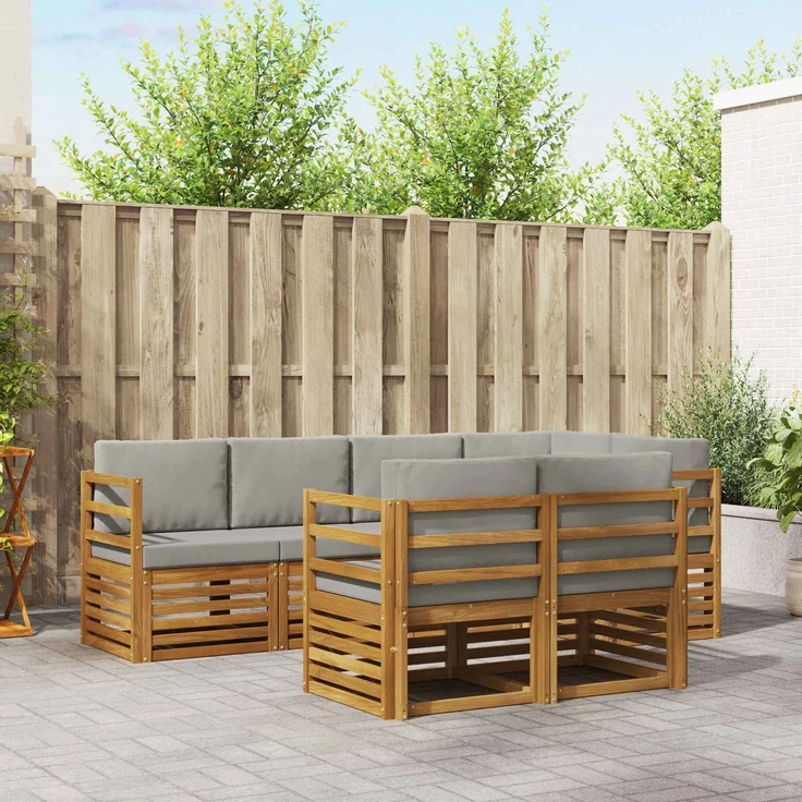vidaXL Outdoor-Sofagarnitur 7 stk. 7-Sitzer Natur und Hellgrau 3374951 – Bild 1