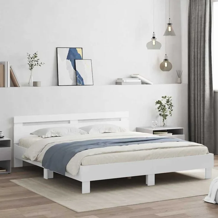 vidaXL Bettrahmen mit LED mit Kopfteil Weiß 193 x 203 cm Holzwerkstoff 3402853