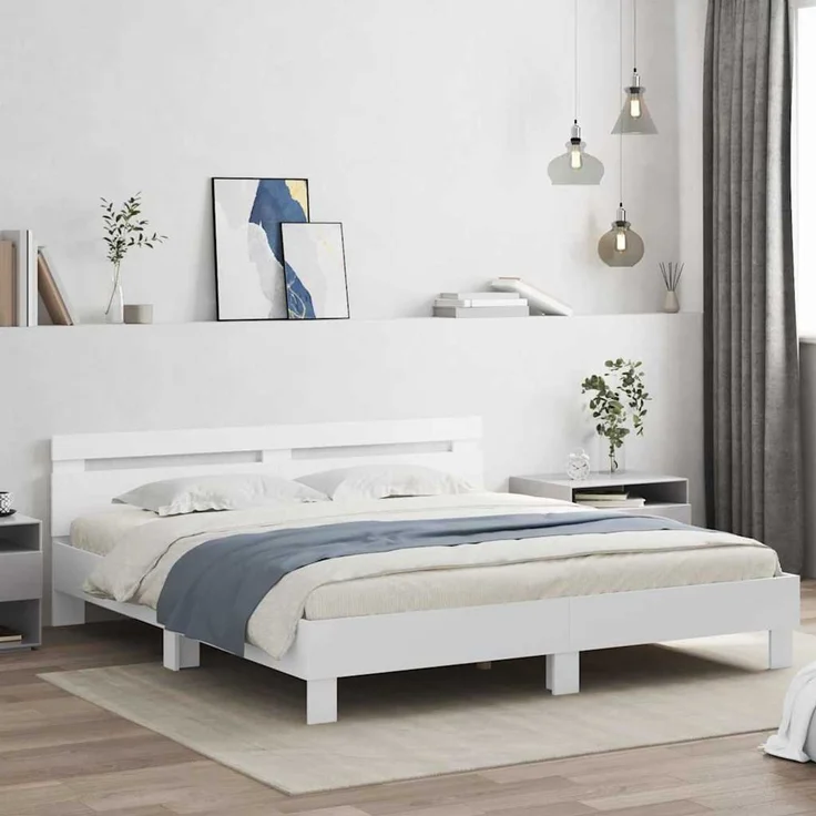 vidaXL Bettrahmen mit LED mit Kopfteil Weiß 193 x 203 cm Holzwerkstoff 3402853 – Bild 1
