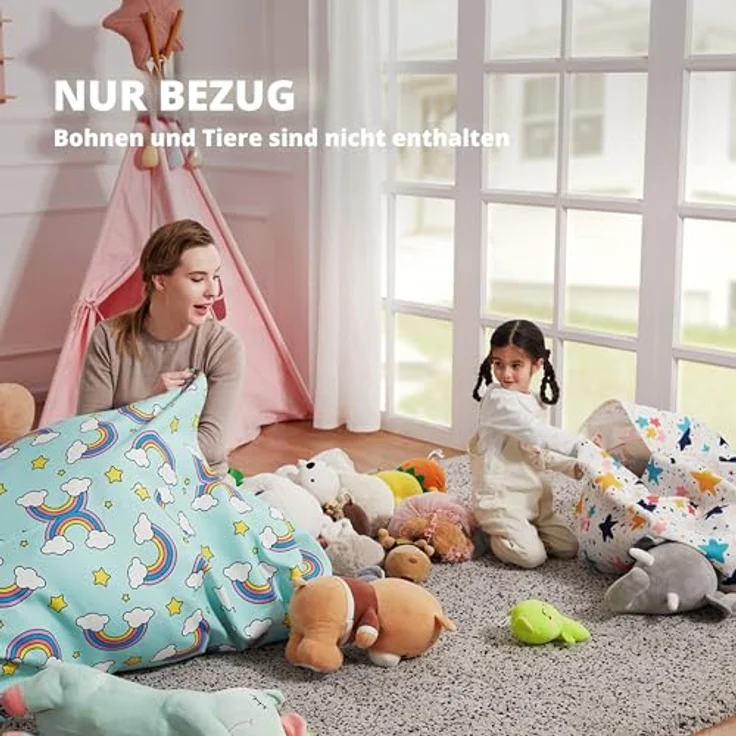 Nobildonna, Sitzsack für Stofftiere, nur für Kinder und Erwachsene, extra großer Sitzsack ohne Füllung, Plüschtierhalter und Organizer, Premium-Leinen, 250 l (Meerjungfrau) – Bild 9