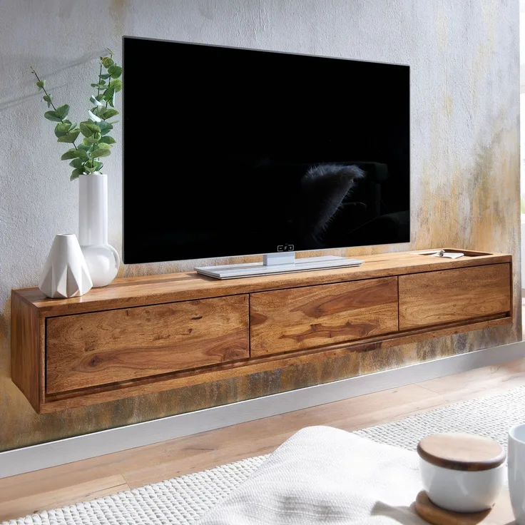 Lowboard Hängend Sheesham Massivholz 160x25x35 cm TV-Schrank Braun