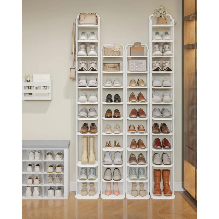 Vertikales Schuhregal, 12-Stockige Schuhregale, Schuhturm für Kleine Räume, Freistehend, Verstellbar, Platzsparend, Weiß – Bild 8