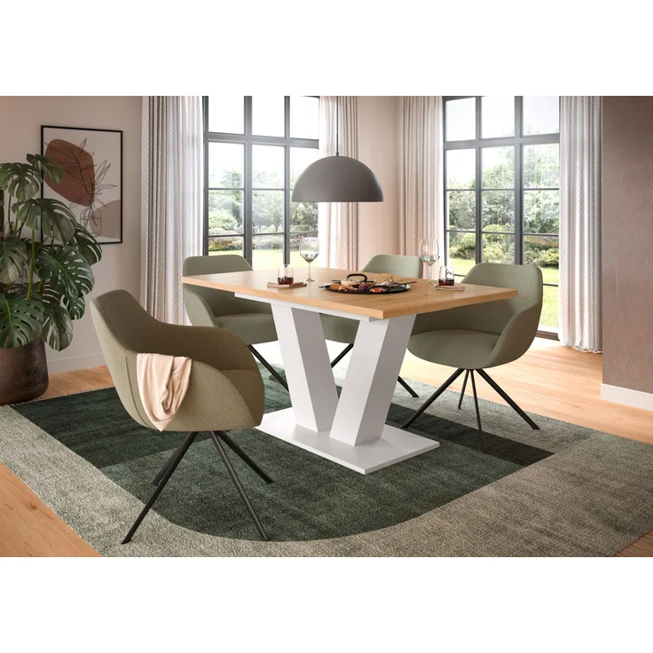 Kulissen-Esstisch >Motion< ausziehbar 190cm, weiß / artisan Eiche Dekor - 150/190x76x90cm (BxHxT) – Bild 3