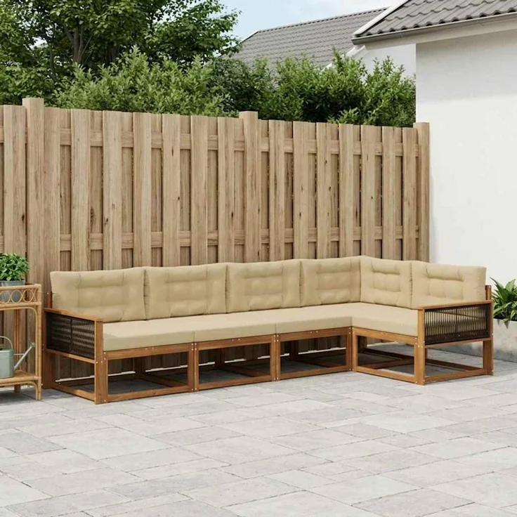 vidaXL Outdoor-Sofagarnitur 5 stk. 5-Sitzer Natur und Beige 3382566 – Bild 1