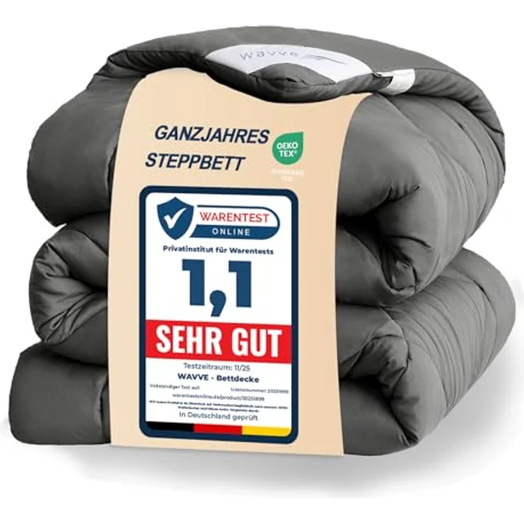 WAVVE Bettdecke 135x200 cm Ohne Bezug Ganzjahresdecke 4 Jahreszeiten, Steppdecke 300gsm Mikrofaser 135x200 cm, Super Weiche Zudecke Schlafdecke Atmungsaktive 135x200, Grau – Bild 2