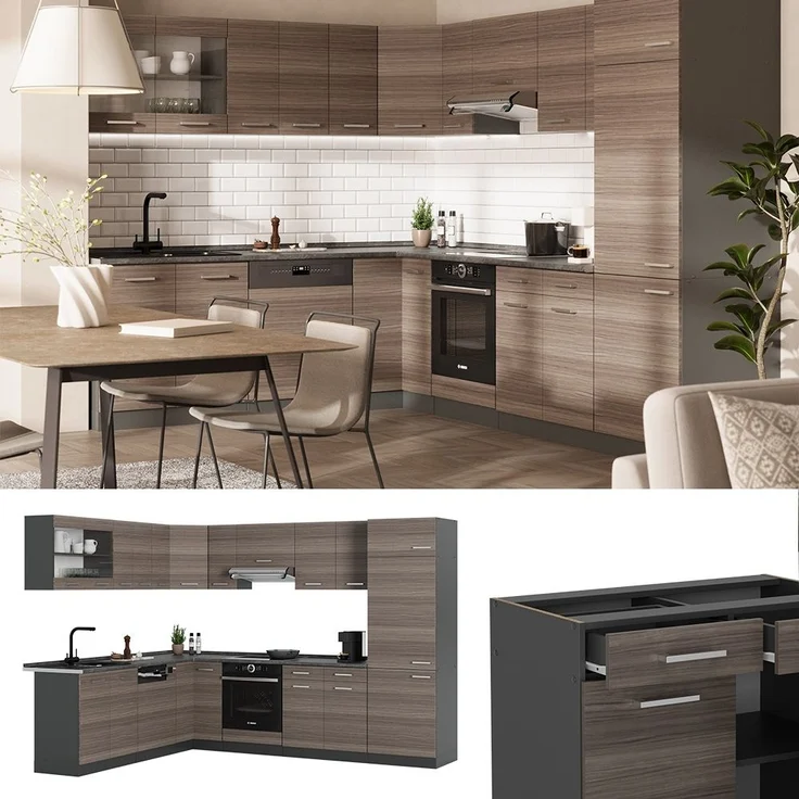 Eckküche R-Line Edelgrau/Anthrazit 287 x 60 cm , AP Eiche Vicco – Bild 2