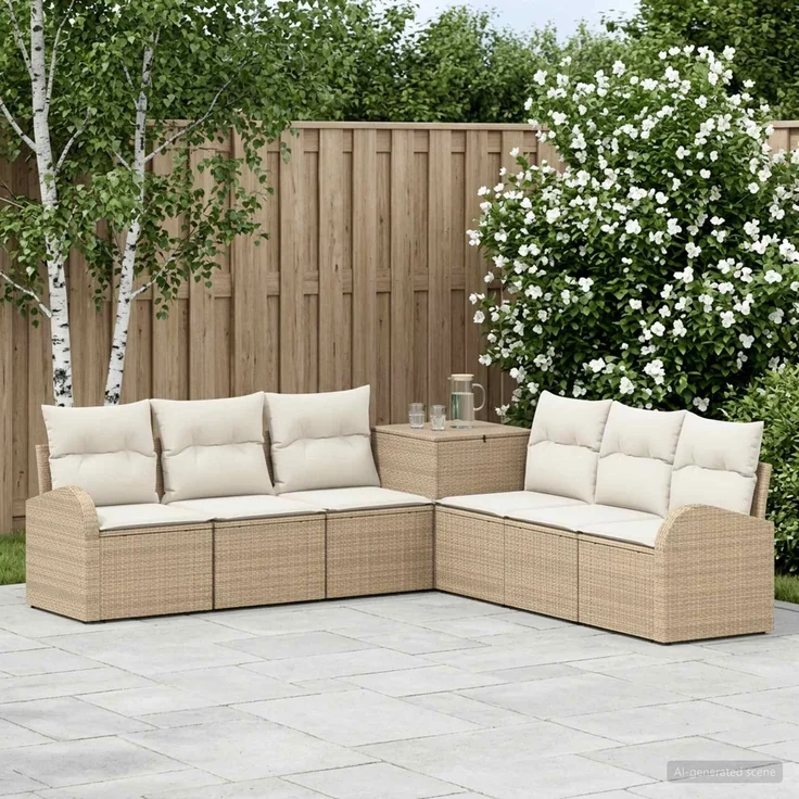 vidaXL Sofa Set 7 stk. Beige und Cremeweiß Polyrattan und Stahl 3448708 – Bild 1