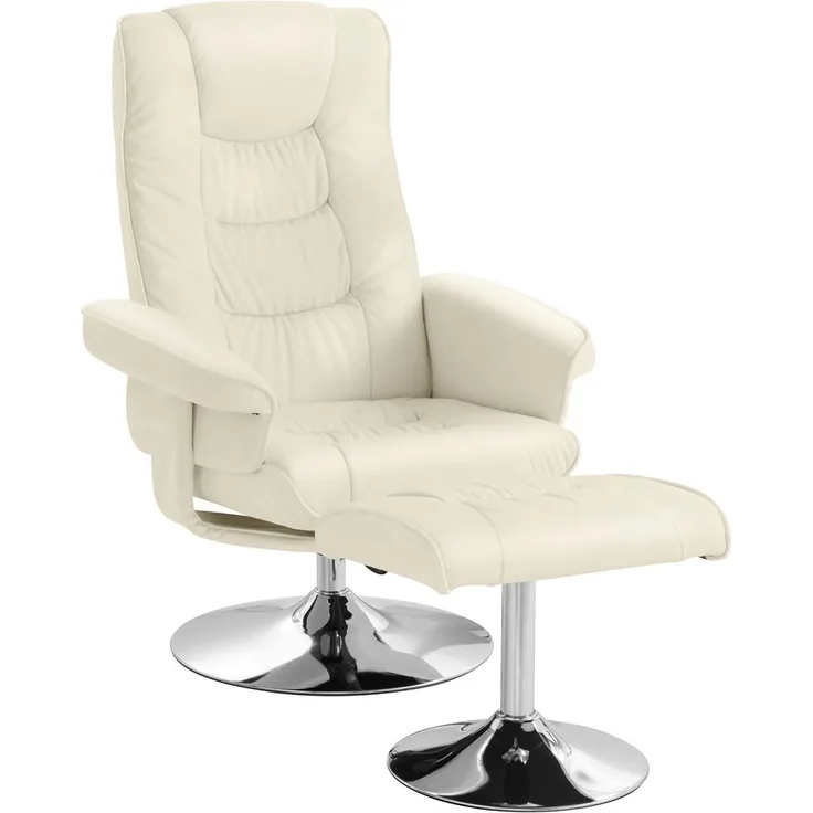 loft24 Relaxsessel Simson, Sessel mit Hocker, Trompetenfuß in Chromoptik