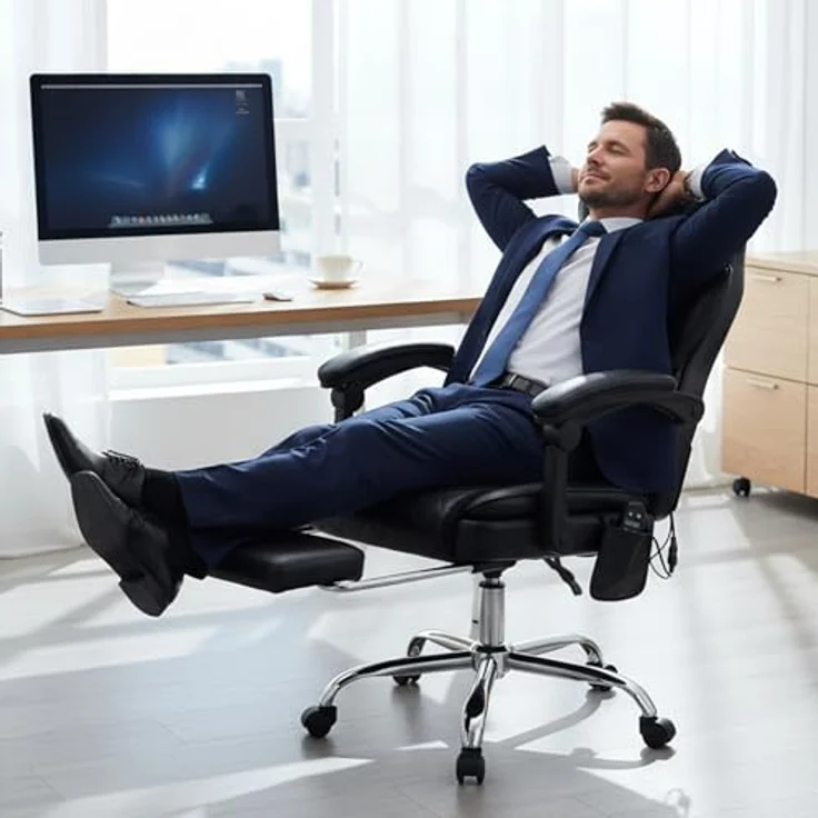 COLAMY Bürostuhl Ergonomisch mit Massagefunktion, Ergonomischer Schreibtischstuhl mit Heizfunktion, Chefsessel mit Fußstütze, 360° Drehstuhl, 94-125° Verstellbarer Rückenlehne, für Office, Schwarz – Bild 6