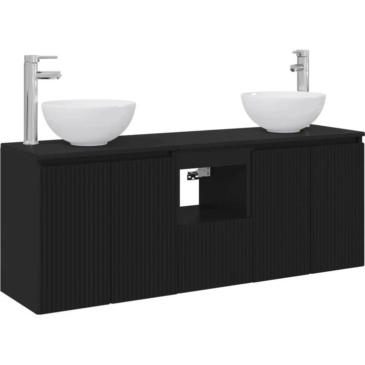 vidaXL Wandmontiertes Badezimmerschrank-Set 3 stk. Schwarz 3405618 – Bild 2