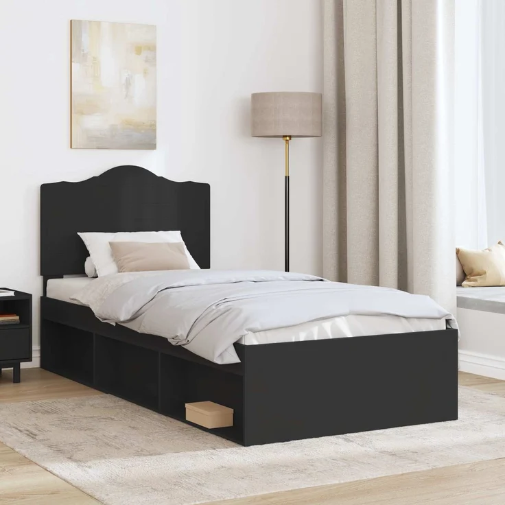 vidaXL Bettrahmen Schwarz 90 x 190 cm Massives Kiefernholz 3413363 – Bild 2