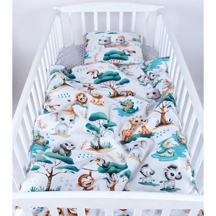 Babydecke BABYLUX Babydecke Krabbeldecke MINKY Kuscheldecke 75x100 cm+KISSEN, BabyLux, K148 - Grau + Dschungel – Bild 4