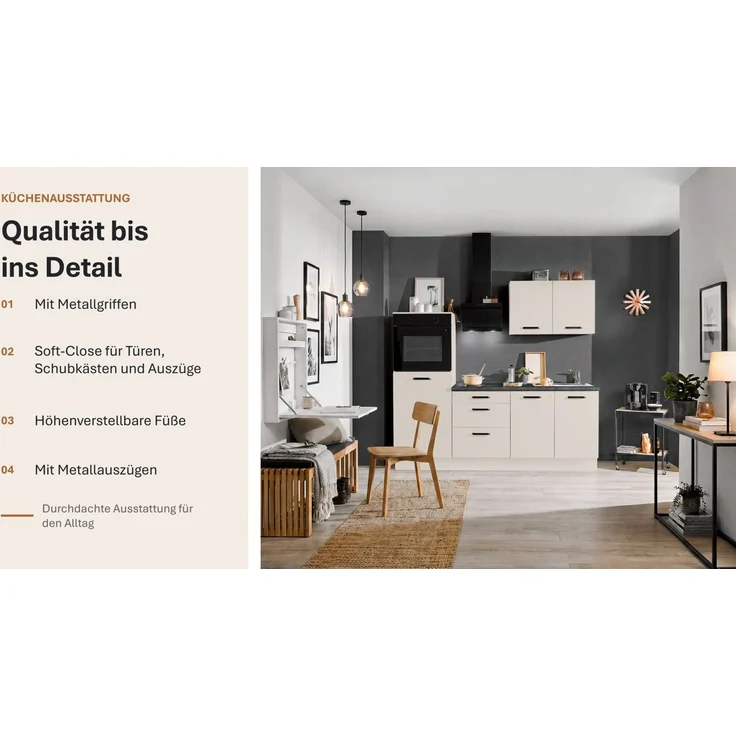wiho Küchen Küchenzeile Compact: Kleines Format, große Ausstattung, optional mit E-Geräten, Variante mit Kühlschrank, Breite 210 cm – Bild 4