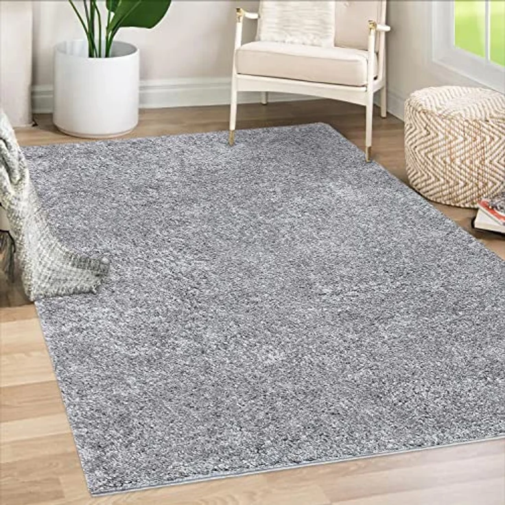 Teppich Läufer Hochflor Shaggy - 100x200cm Läufer - Grau Einfarbig Wohnzimmer Uni Flauschig Modern Boho Deko Teppiche Weich Schlafzimmer – Bild 2