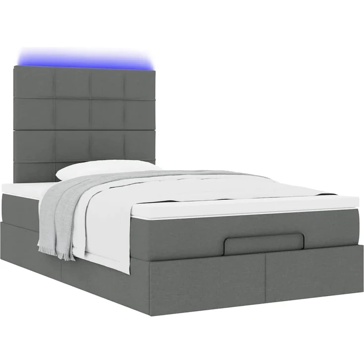 vidaXL Ottoman-Bett mit Matratze & LEDs Dunkelgrau 120x200 cm Stoff 3313997 – Bild 5