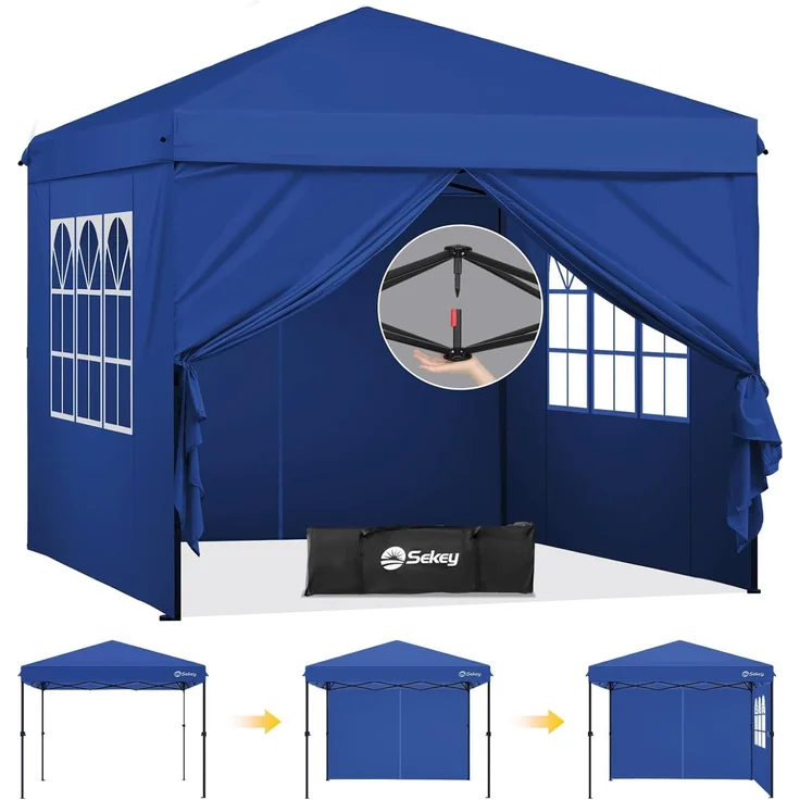 Sekey Premium Pop Up Pavillon 3x3 Wasserdicht Stabil, 3 x 3 m Pavillon mit Seitenwänden, Faltpavillon Partyzelt Faltbar für Camping Party, Höhe Verstellbar 250-270cm, (Navy, Mit Seitenwänden) – Bild 1