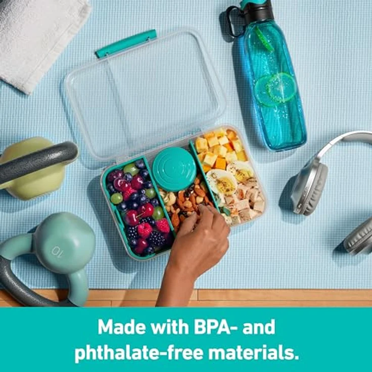 Sistema Bento Box Create Brotdose mit Fächern | 1,48 L Lunchbox mit Joghurt- /Fruchtbehälter | Lunchbox Kinder & Erwachsene | Blaugrün | 2 Stück – Bild 2