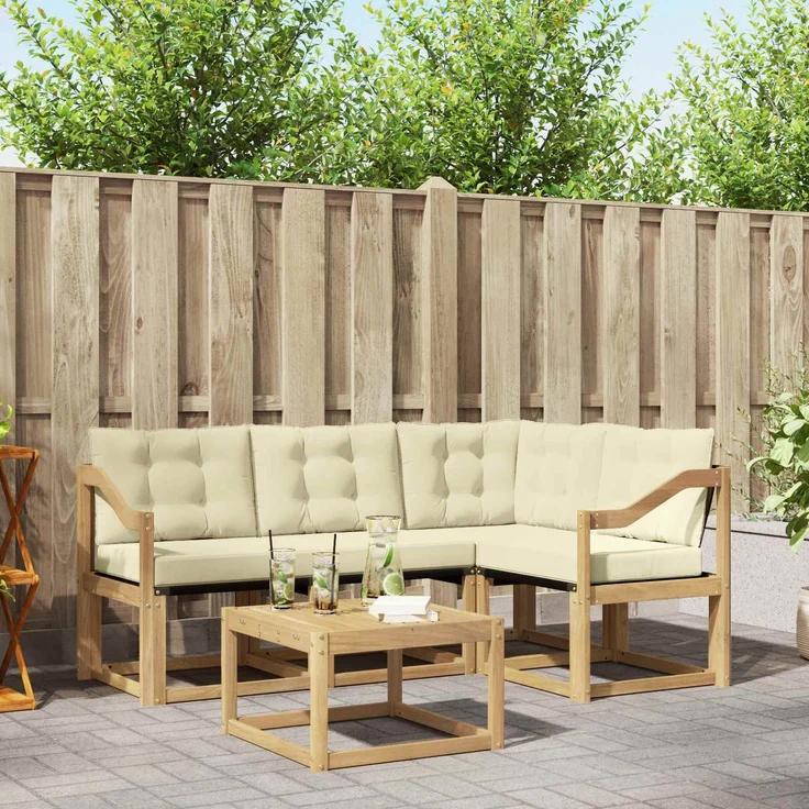 vidaXL Outdoor-Sofagarnitur 5 stk. 4-Sitzer Weiß und Creme 3389460 – Bild 1