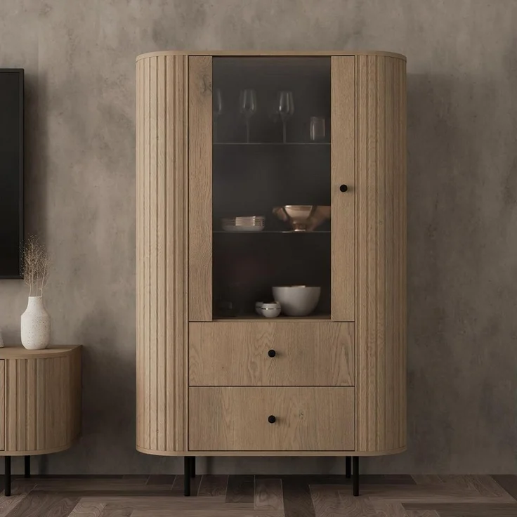 Compleo Standvitrine mit 2 Schubladen und Türen ZANTO Elegant design TOPSELLER Eiche cremona oder Beige – Bild 5