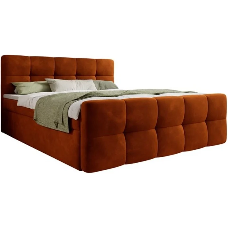 thematys Boxbett mit Bettkasten 160x200cm, mit Bonnellfederkernmatratze H3, Bouclé/Velours, mit Stauraum, mit 3 cm Topper, Rost (Velluto 33), Art.-Nr. S04GH0RGBW7 – Bild 6