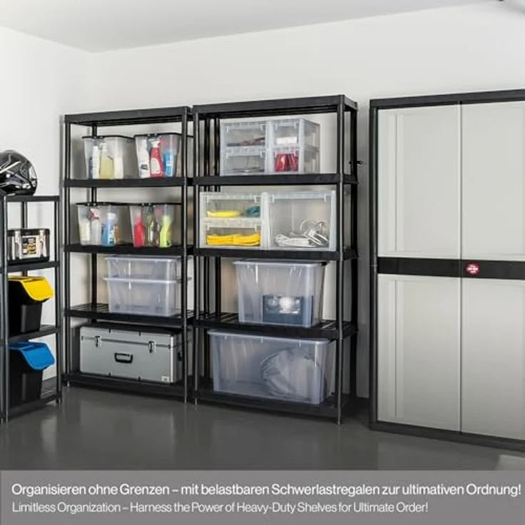KREHER Kunststoff Steckregal 18" mit geschlossenen Böden und hoher Tragkraft in Schwarz – Bild 7