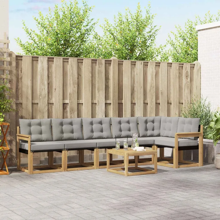 vidaXL Outdoor-Sofagarnitur 7 stk. 6-Sitzer Weiß und Hellgrau 3389541