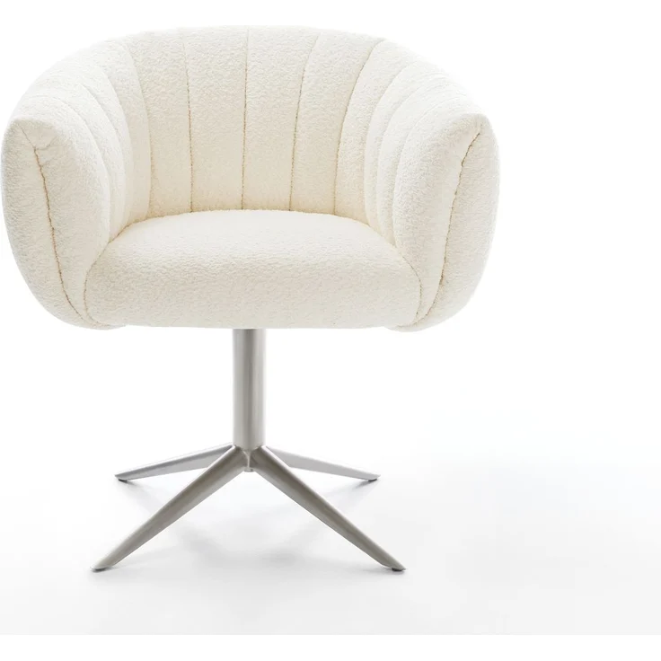 Drehstuhl Jada-Flex Bouclé Weiß Fußkreuz Edelstahl 360° drehbar Wippfunktion Taschenfederkern – Bild 2