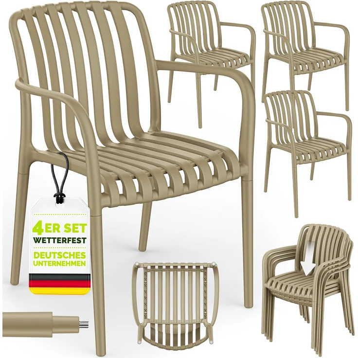 tillvex® Gartenstühle 4er Set Stapelbar Wetterfest mit Armlehne | Outdoor Stühle bis 120kg belastbar | Gartenstühle Outdoor | Terrassenstuhl Gartenmöbel Balkon Garten Terrasse – Bild 6