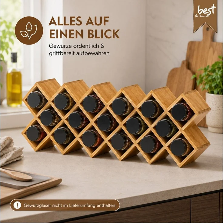 Best for Home Gewürzregal 18 Fächer, Küchen-Gewürzorganizer, Natürliches Bambus, Einzelartikel 1-tlg, platzsparend, kompakte Bauweise, vielseitig einsetzbar – Bild 3