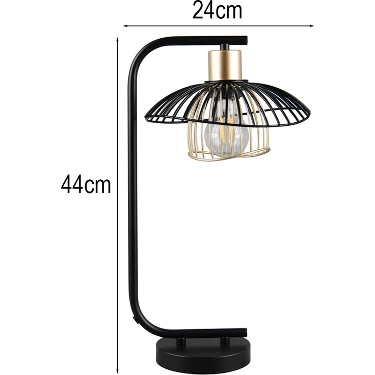 Große Tischleuchte LAURIS mit Gitter Lampenschirm Schwarz Gold, Höhe 44cm – Bild 4