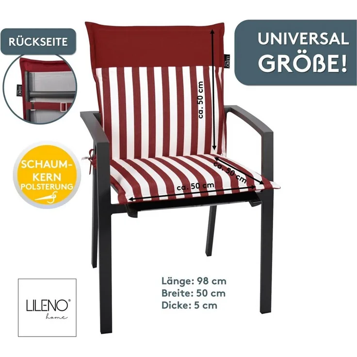 LILENO HOME Polsterauflage Gartenstuhl Niedriglehner Auflage, bequeme Sitzauflage für Gartenmöbel, (1 St, 1er Set), Polsterauflage Streifen Rot, Sitzpolster für Klappstühle