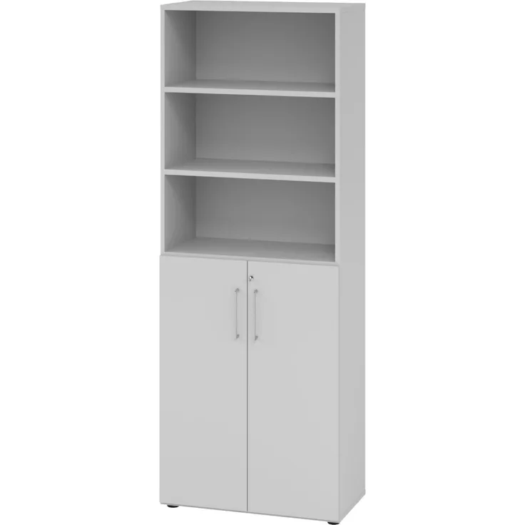 bümö Aktenregal & Schrank abschließbar, Büroschrank Regal Kombination Holz 80cm breit in grau - abschließbarer Schrank für's Büro & Arbeitszimmer, Büro Möbel Ordnerschrank, 968T3-5-5-BS