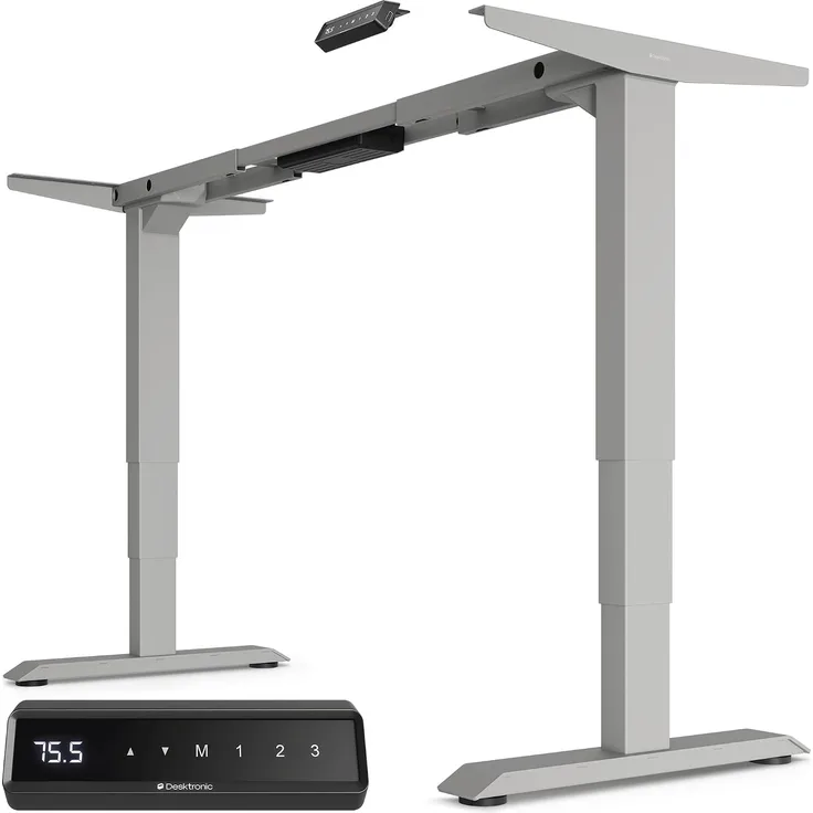 Desktronic Elektrisch Höhenverstellbarer Schreibtischgestell HomePro, Grau, mit Memory-Funktion, Anti-Kollisions Technologie, USB-A und USB-C-Ladeanschlüssen